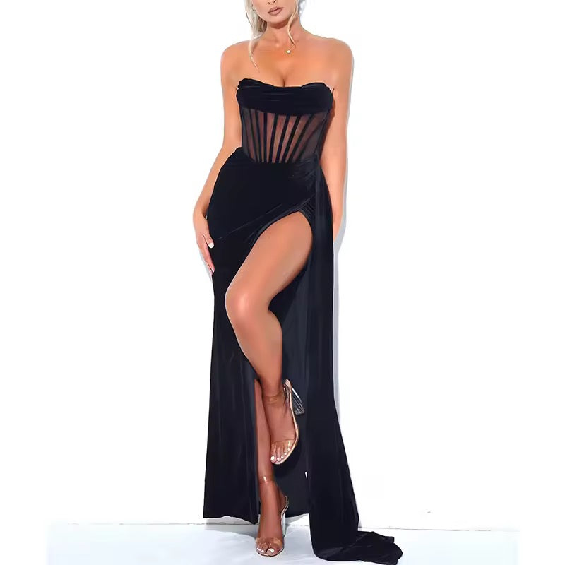 שמלת ערב יוקרתית בד קטיפה צרפתית - Lisa